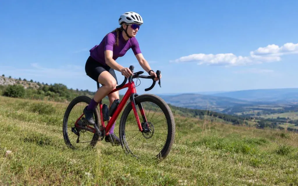 Cyclist on a grassy hill